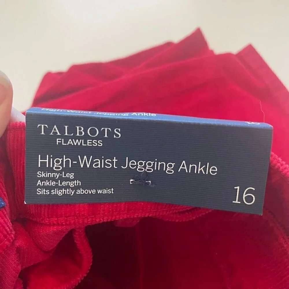 NWT Talbots Corduroy Pant Trouser High Waist Jegging Ankle Slimming Holiday